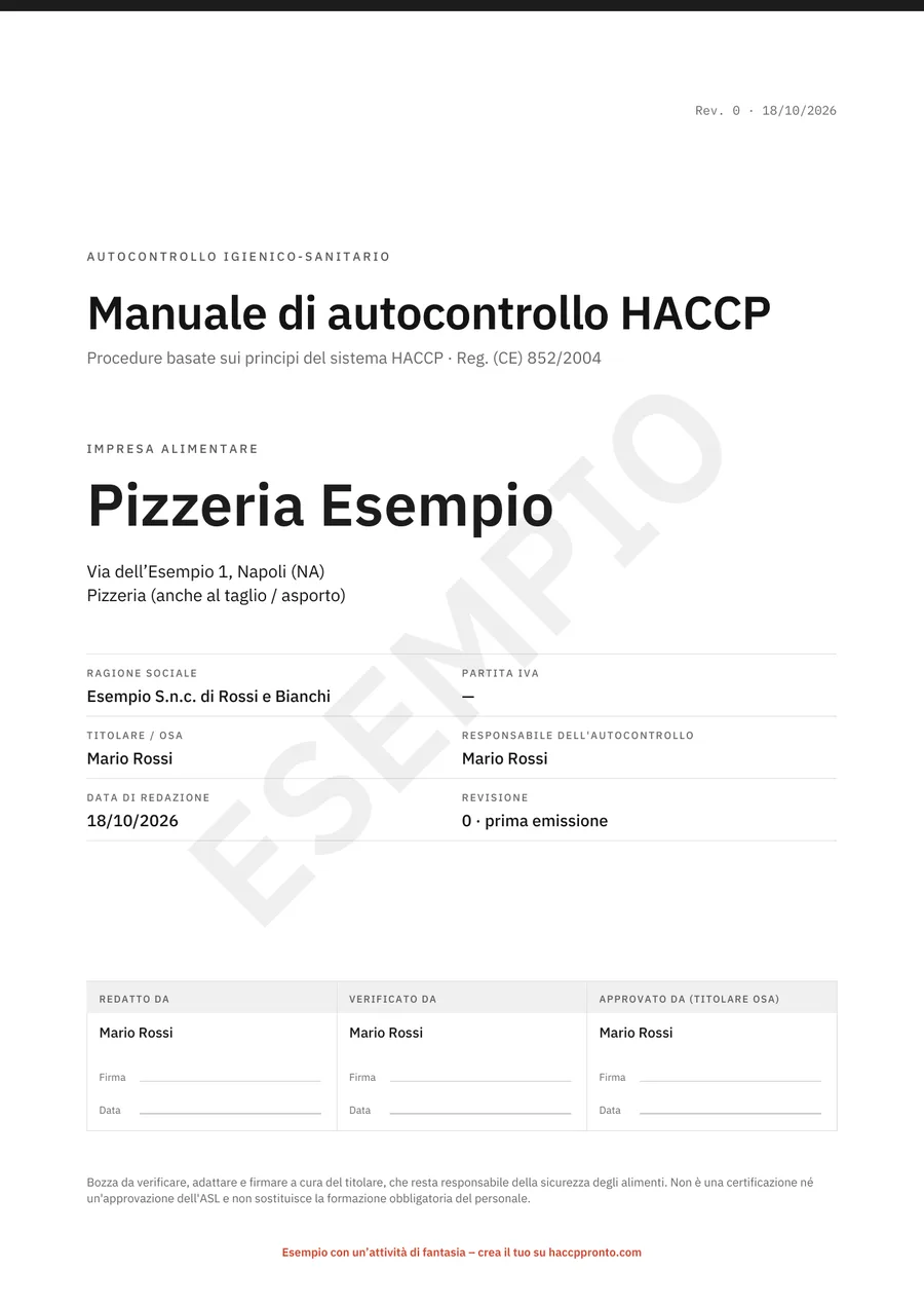Copertina del manuale con il blocco di approvazione