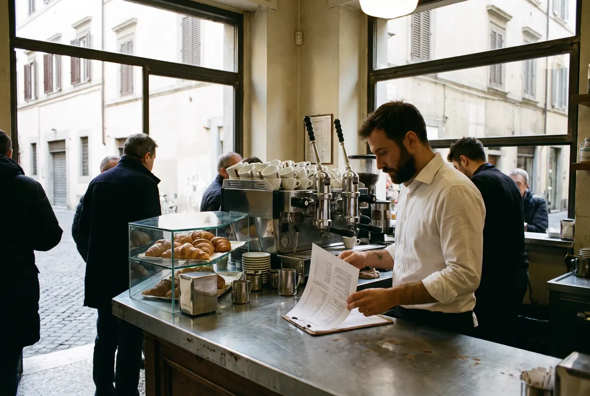 Il banco di un bar italiano la mattina presto